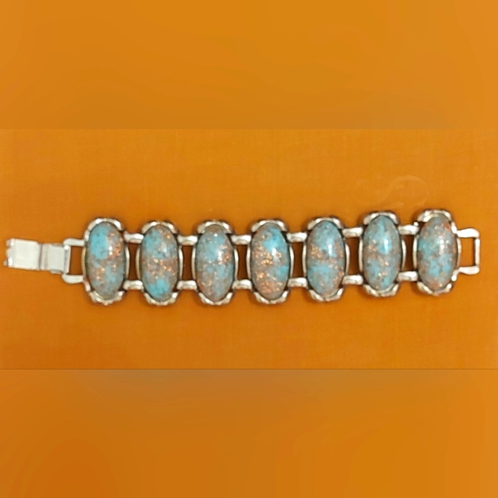 Selro Selini Bracelet, Baby Blue with Copper Confetti Cabochons Bracelet